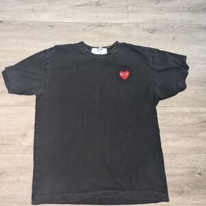 Black T-Shirt with Red Heart Patch